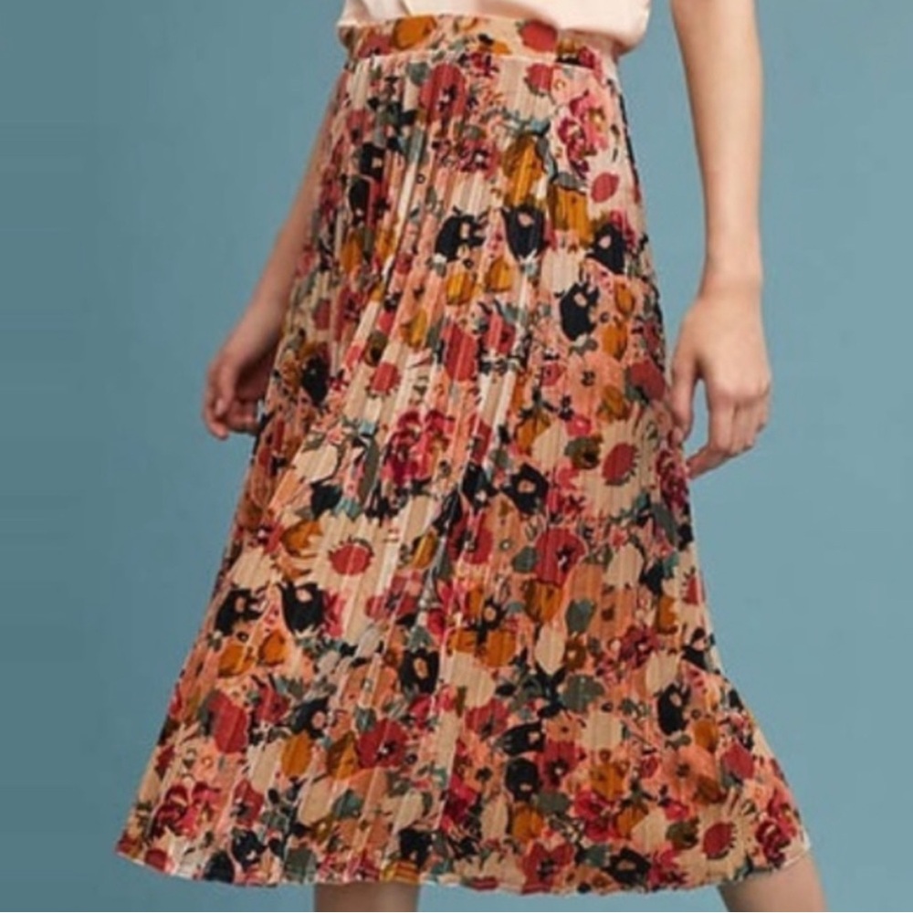 Anthropologie Maeve Floral Pleated Velvet Skirt